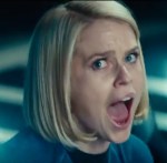 Carol Marcus reacts in horror after her father's head is severed from his body.