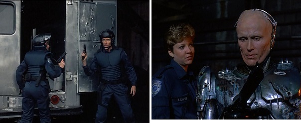 Anne Lewis and Alex Murphy-RoboCop split up to go after Clarence Boddicker's gang.