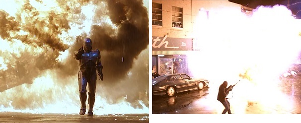 RoboCop causes a lot of property damage in the name of law and order but his enemies cause a lot of property damage in the name of chaos.