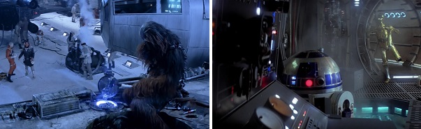 Han promises to help Chewbacca repair the Millennium Falcon.  R2-D2 actually does it.