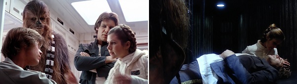 Leia comforts Luke and Han after they suffered excruciating ordeals.