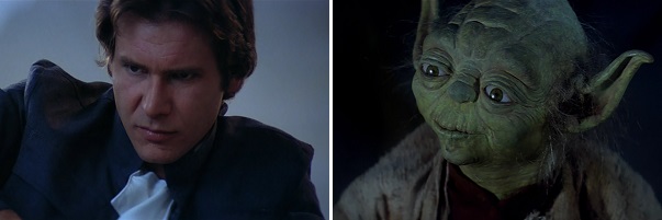 Luke bids farewell to Han and Yoda.