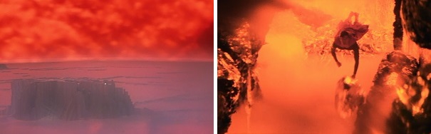 Krypton is destroyed when its red sun erupts, but California is delivered from an atomic detonation.