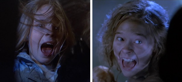 Newt is frightened by a facehugger on her father and an alien about to grab her. Newt is frightened by a facehugger on her father and an alien about to grab her.