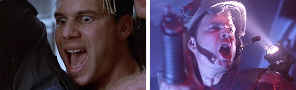 Pvt. Hudson acts cowardly during Bishop's knife trick, but he proves his courage when it counts. Pvt. Hudson acts cowardly during Bishop's knife trick, but he proves his courage when it counts.