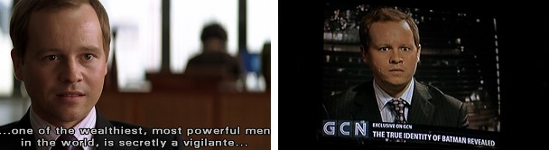 Mr. Reese threatens to expose Batman's secret identity twice.