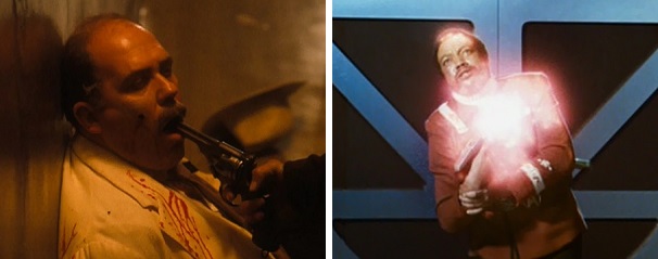 Vito Corleone kills a Mob boss and Captain Terrell kills himself. Vito Corleone kills a Mob boss and Captain Terrell kills himself.