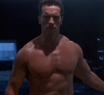 The Terminator shows up in the past completely nude.